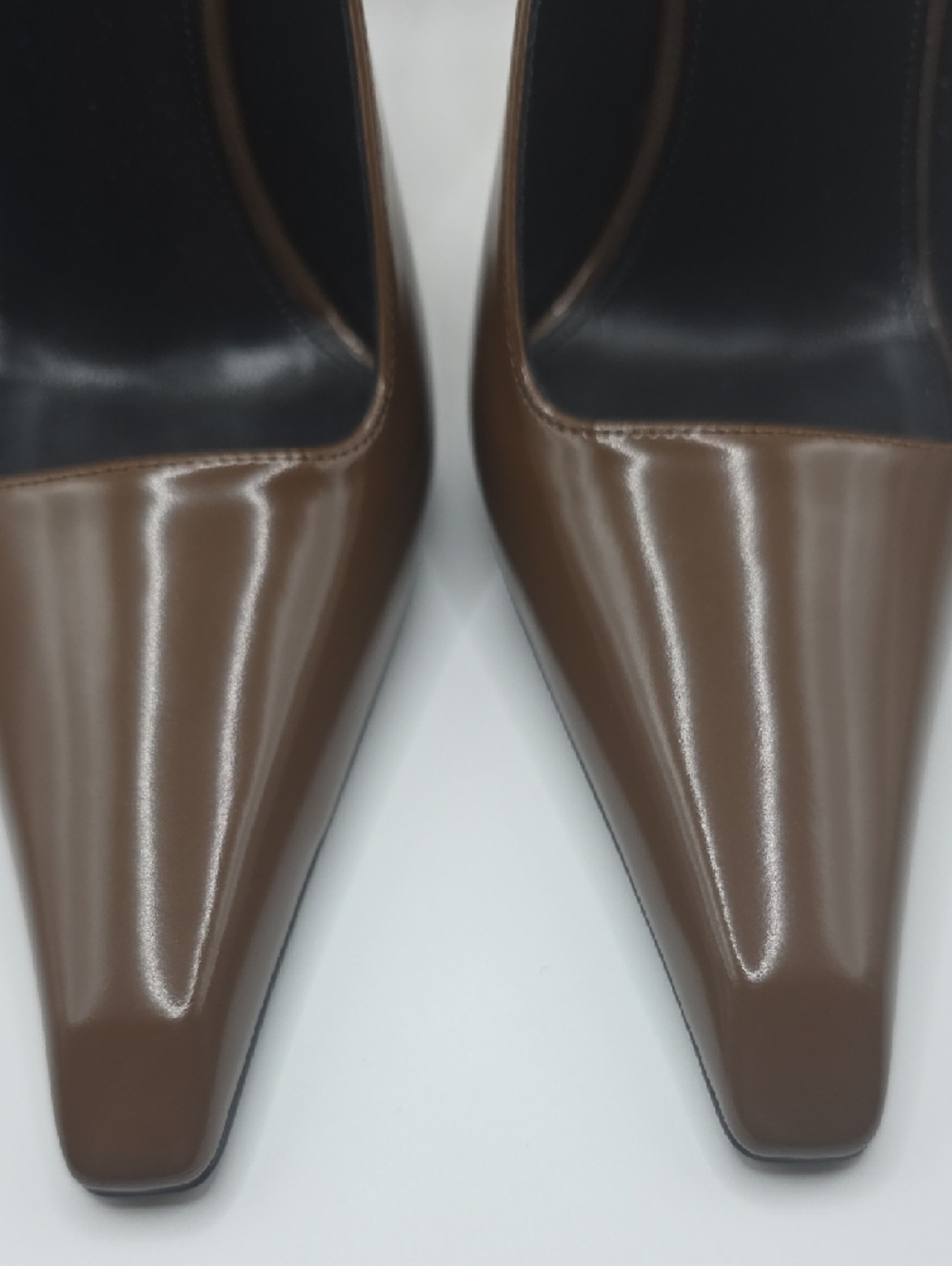 Saint Laurent Brown Patent Leather Slingback Heels with Gold Accent - Picture 7 of 16